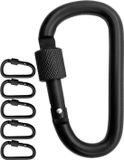 Merkloos 5 x Large Screw Carabiner Hooks for Attaching Equipment - Aluminium - 8 cm - Black - Pack of 5