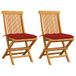 vidaXL Fauteuils pliants avec coussins rouges, 2 pièces, teck massif