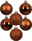Decoris Kleine kerstballen - 28x - kunststof - koper/cognac - 3 cm - kerstversiering