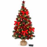 Merkloos / Sans marque Haushalt International Verlichte kunst kerstboom - 75 cm - met kerstversiering - rood - kunstboom