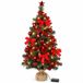 Merkloos / Sans marque Haushalt International Verlichte kunst kerstboom - 75 cm - met kerstversiering - rood - kunstboom