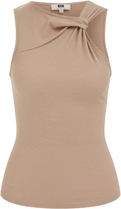 WE Fashion Dames Asymmetrische Tanktop van Ribstof Beige XS