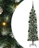 vidaXL - Kunstmatige slanke kerstboom - Groen en Wit - 150 cm