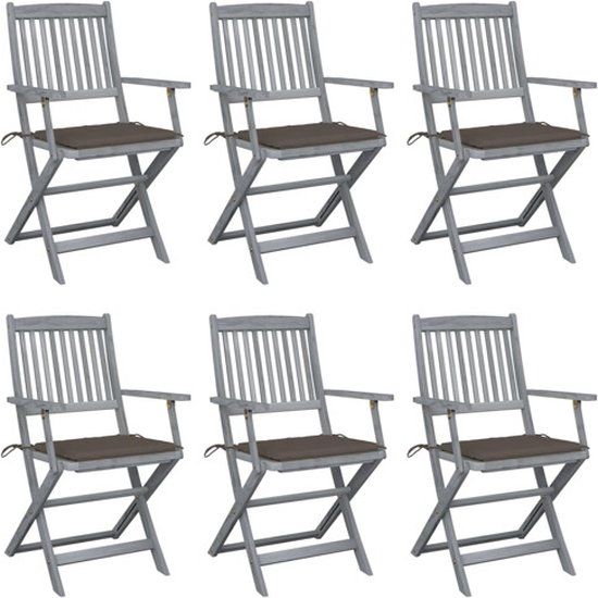 vidaXL Tuinstoelen 6 stuks met kussens massief acaciahout Taupe