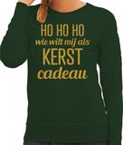 Bellatio Decorations Foute kersttrui/sweater voor dames - Hohoho kerst cadeau - groen - glitter goud XS