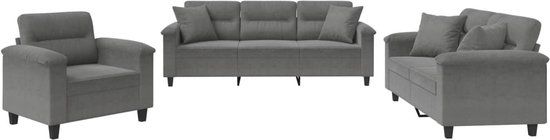 vidaXL 3-delige Loungeset met kussens microvezelstof donkergrijs
