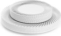 Matana – Set de 40 assiettes en plastique avec bord argenté – 20 assiettes de dîner (26 cm) et 20 assiettes à dessert (19 cm) – Réutilisable et robuste – Pour mariages et fêtes