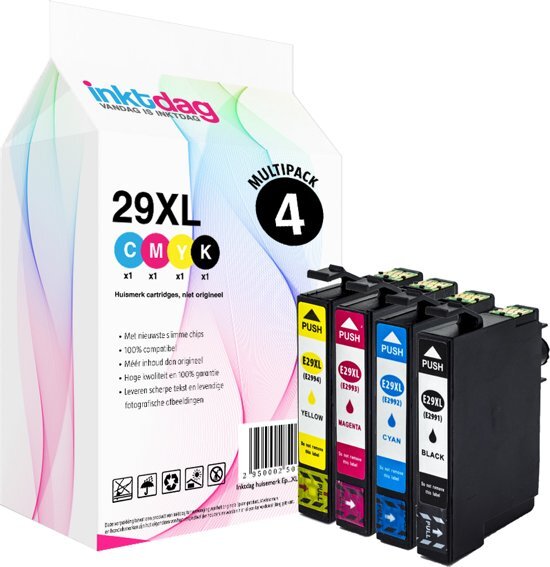 inktdag huisemerk inktcartridges geschikt voor Epson 29XL inktcartridge multipack Epson T2996 4 pack compatibel cartridges 1 * 29 XL zwart 1 * 29 XL Cyaan 1 * 29 XL Magenta 1 * 29 XL Geel