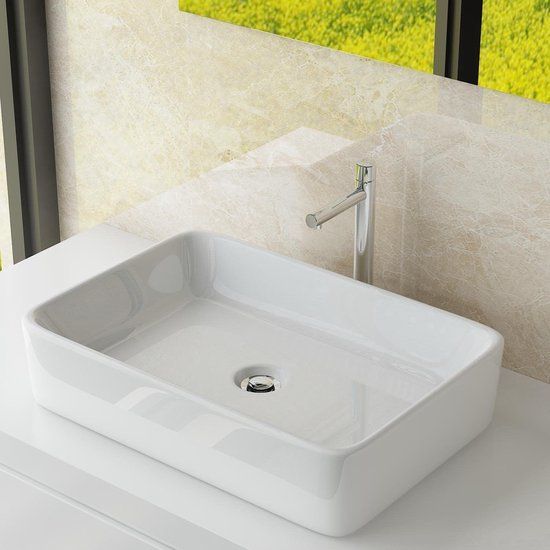 Best Design Opbouw wastafel Vlak 60x40x11cm - Wit - Keramiek - Modern