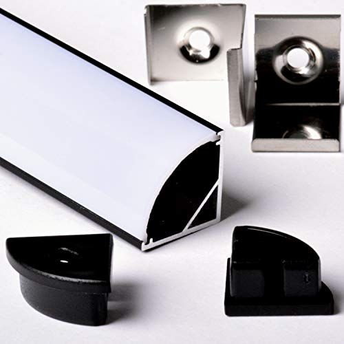 AFTERTECH Aftertech® 3m 1616N ALUMINIUM PROFIEL HOEKSTRIP LED STRIP 3MT + COVER (1616N WITTE COVER ZWART PROFIEL)