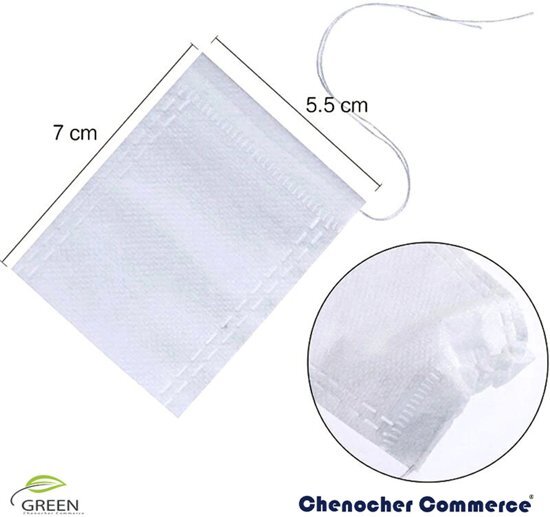 chenocher commerceÂ® 100 Lege Theezakjes 5 5 x 7 CM / Theefilter papier/Theezeef/ Teabag/ thee zakjes/ Theefilters/ Voor losse thee/Witte papieren filter