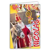 68-1338 Vive 68-1338 Kaart met envelop, Vive Sinterklaas met grijze ezel, 6 december, goed feest van schoolkinderen, wijze kinderen, zoals afbeeldingen om te verzamelen voor jongens en meisjes, bombons, gemaakt in Frankrijk
