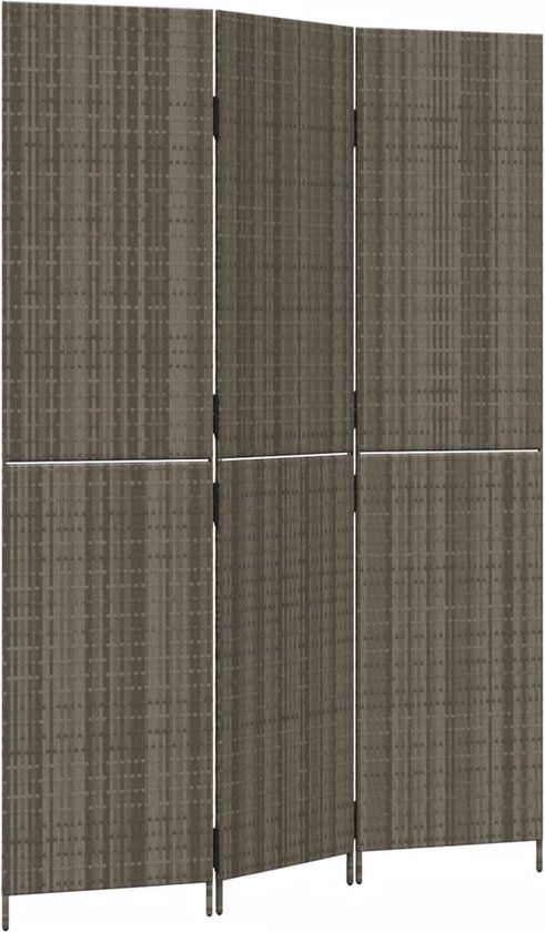 vidaXL Kamerscherm 3 panelen poly rattan grijs