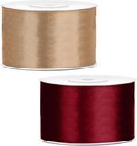 Merkloos Sierlinten/cadeaulinten/satijnen linten - Set 2x stuks - goud en donkerrood - 38 mm x 25 meter