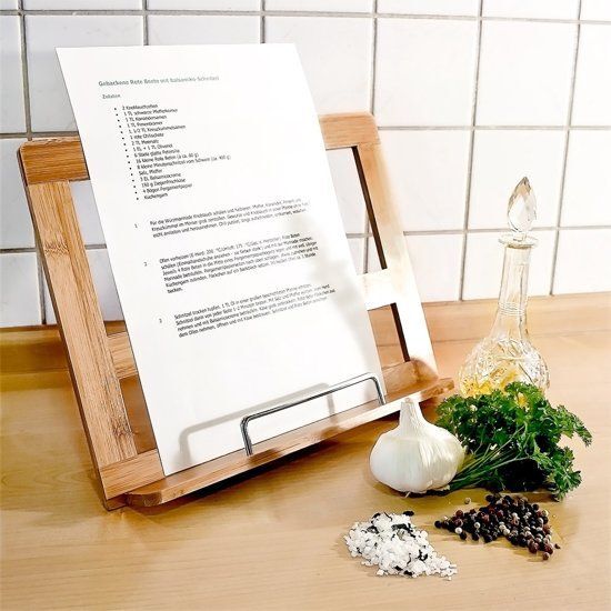 Relaxdays Kookboekstandaard bamboe boekensteun boekenstandaard hout houder leesboek