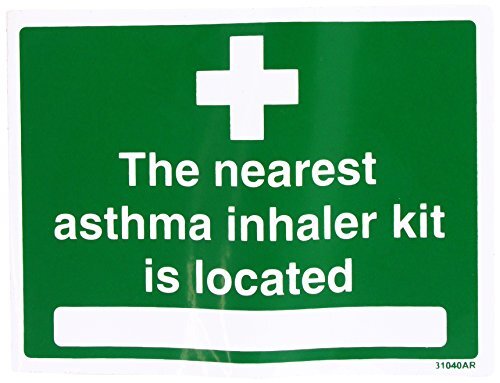 V Safety VSafety 31040AX-S "The Nearest Asthma inhaler Kit is Located" EHBO-algemene plaat, zelfklevend, liggend formaat, 200 mm x 150 mm, groen