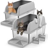 Merkloos Roestvrijstalen kattenbak met hoge rand, set van 2 stuks, 60 x 40,6 x 35,3 cm