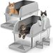 Merkloos Roestvrijstalen kattenbak met hoge rand, set van 2 stuks, 60 x 40,6 x 35,3 cm