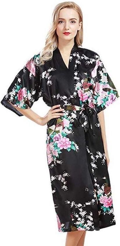 Chinese Kimono badjas ochtendjas zwart satijn dames maat M