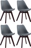 CLP Borneo Set van 4 eetkamerstoelen - Zonder armleuning - Hout frame - Kunstleer - grijs walnoot