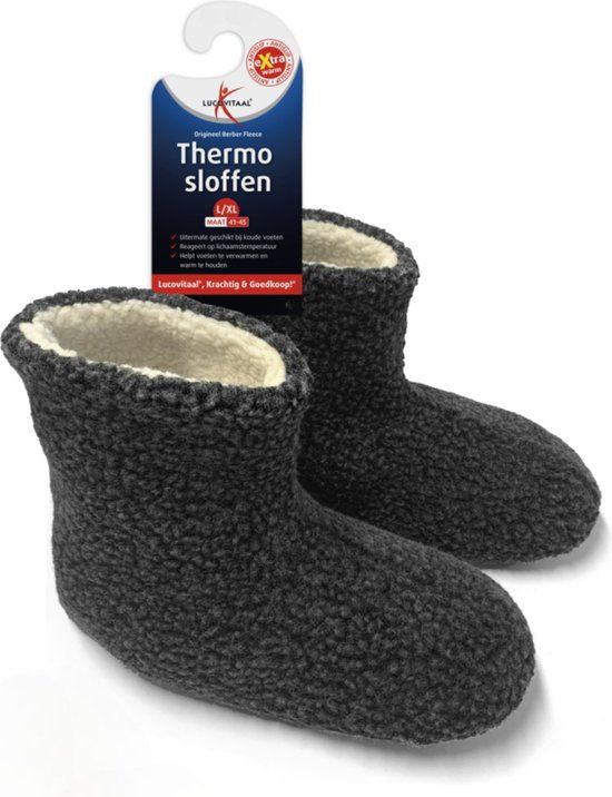 Lucovitaal Thermo Sloffen Unisex Zwart Maat 42-44 - Wol & Fleece - Hoge Sloffen