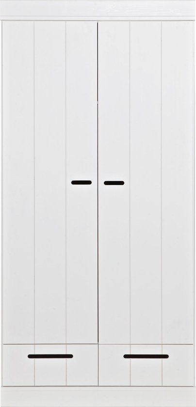 WOOOD Connect Kledingkast 2-Deurs met Lade - Grenen - Wit - 195x94x53cm
