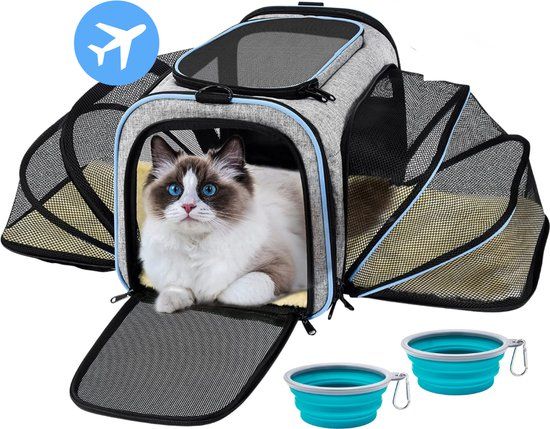 Vulpes Goods® Draagtas Hond en Kat - Reismand - Vliegtuigproof - Grijs/Lichtblauw