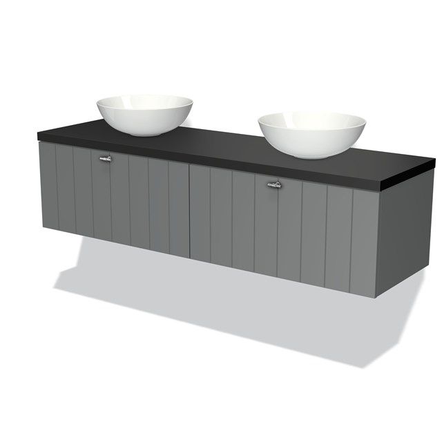 Maxaro Badkamermeubel Modulo Plato 160cm Middengrijs 2 Lades Lamel Mat Zwart Blad