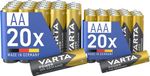 VARTA Batterijen mixpack AA en AAA, 40 stuks, Power on Demand, alkaline | 20x Mignon LR6 en 20x Micro LR03 1,5 V, Made in Germany, tot 10 jaar houdbaar, voor computeraccessoires, GPS-apparaten