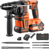 VEVOR Accu-Rotatiehamer 13/16 Inch Sds-Plus, 20 V Borstelloze Beitelhamer met Oplader, 3 Boorbits, Platte Beitel, Puntbeitel En Draagtas, voor Beton En metselwerk, Zwart/Oranje
