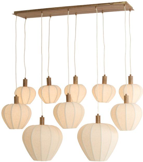 Light & Living Hanglamp HUXI hout prnt nat+linnen crème
