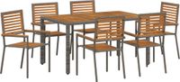vidaXL Tuin Eettafel Set 7-delig Polyrotan Grijs/Bruin
