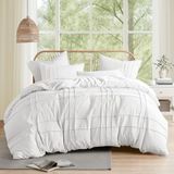Comfort Spaces Witte kingsize dekbedovertrekset - 3-delig Pintuck geplooid dekbedovertrek, lichtgewicht voor het hele seizoen, extra zachtheid voorgewassen microvezel beddengoedhoes, kingsize