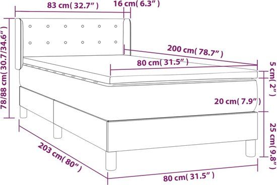 vidaXL Boxspring met matras stof lichtgrijs 80x200 cm