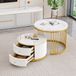FloraGrace Table basse Set - Tables gigognes rondes avec tiroirs - Salon - Aspect marbre brillant - MDF - Blanc