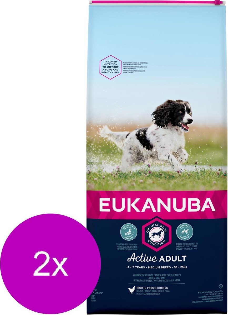 EUKANUBA Adult Medium Breed Kip - Hondenvoer - 2 x 12 kg
