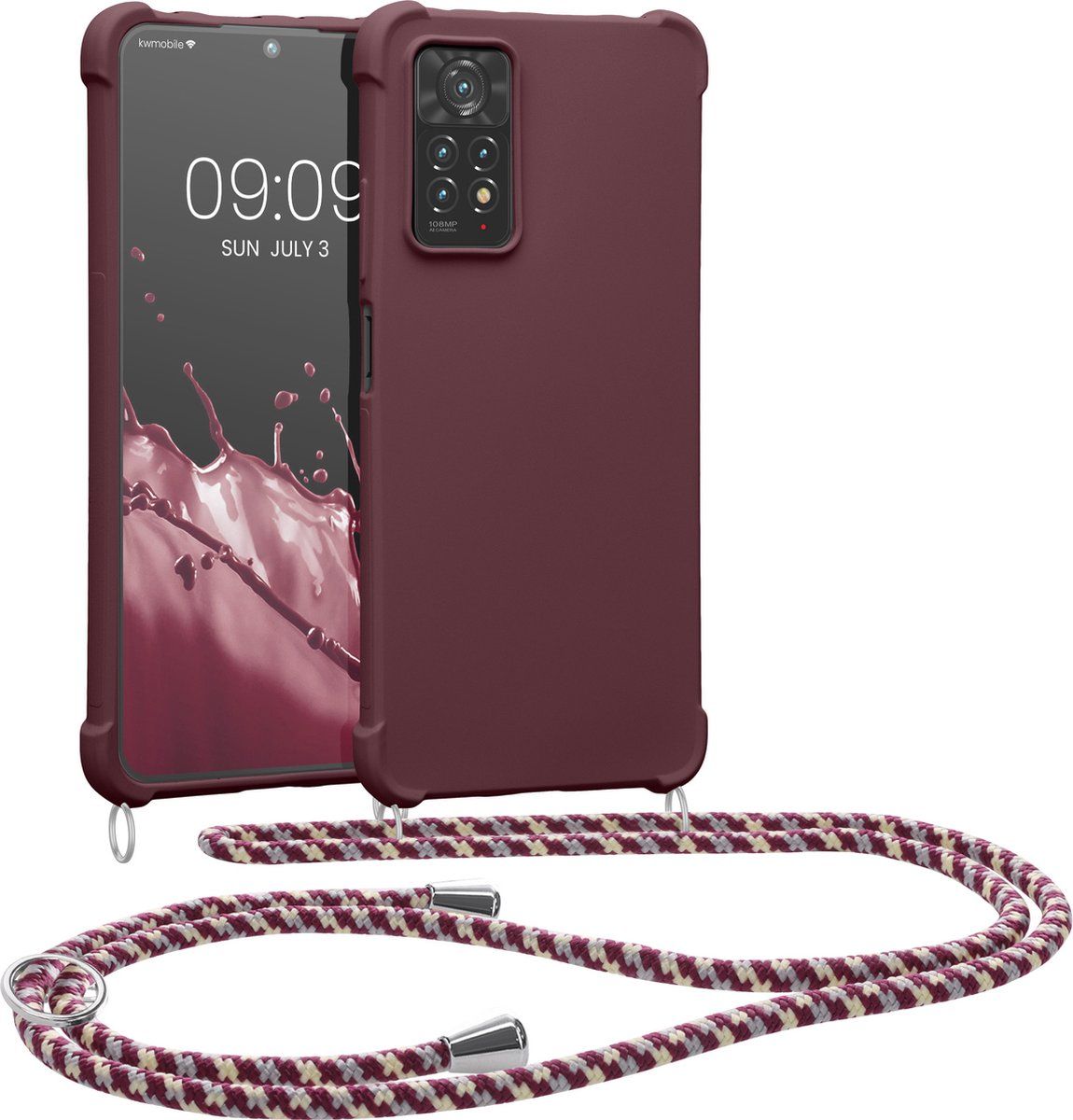 kwmobile hoesje voor Xiaomi Redmi Note 11 Pro / Note 11 Pro (5G) - beschermhoes van siliconen met hangkoord - bordeaux-violet