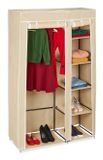 Relaxdays Stoffen kast, met kledingstang & 5 vakken, h x b x d: 174 x 107 x 42,5 cm, stabiele vouwkast met bekleding, beige