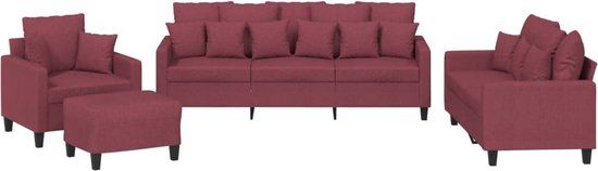vidaXL 4-delige Loungeset met kussens stof wijnrood