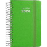 Grafoplás Kalender 2024, weekoverzicht, groen, A6, Spaans, spiraalbinding, hardcover met stof gevoerd, elastische sluiting, januari tot december 24, Fancy serie