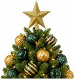 Holly & Jolly Kerstversiering set - 12x kerstallen - D8 cm - met ster piek - goud en groen