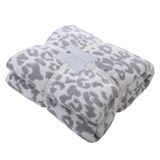 MH MYLUNE HOME Fleece deken voor slaapbank - dubbelzijdige dekens met luipaardpatroon, 130 x 160 cm, pluizige superzachte warme omkeerbare plaids voor bank, stoel, zetels, wit/grijs