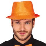 Fiestas Guirca Carnaval verkleed hoedje - glitter oranje - volwassenen/heren - met paillette