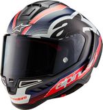 Alpinestars Supertech R10 Team Zwart Carbon Fluo Rood Donkerblauw Mat Integraalhelm - Helm