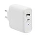 Amazon Basics GaN wandoplader met 2 poorten, 63 W, 1 USB-C poort met 45 W en 1 USB-A poort met 18 W, voor laptops, tablets en mobiele telefoons met voeding, wit (niet-PPS), 6,6 x 2,94 x 6,24 cm