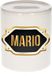 Bellatio Decorations Spaarpot met voornaam Mario - wit - met goud/zwart embleem - 8 x 9 cm - keramiek - met afsluitdop - cadeau verjaardag
