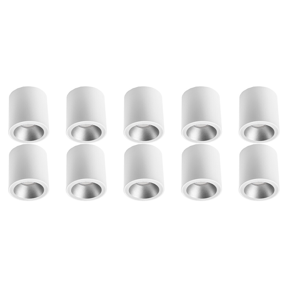 BES LED Opbouwspot 10 Pack - Pragmi Cliron Pro - GU10 Fitting - Opbouw Rond - Mat Wit/Zilver - Aluminium - Verdiept - Ã˜90mm