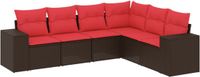 vidaXL 6-delige tuinbankset met kussens, bruin, polyrotan