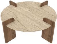 Merkloos Asir - Salontafel - Travertijn en Walnoot - 90 x 35 x 90 cm
