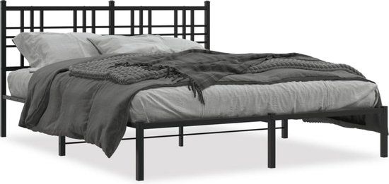 vidaXL Bedframe met Hoofdbord Metaal Zwart 150x200 cm